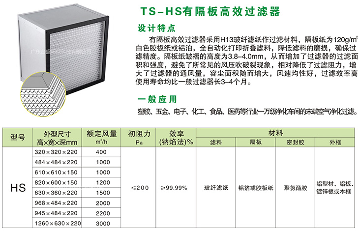 TS-HS有隔板高效过滤器